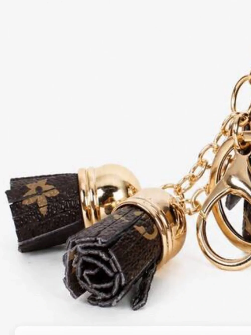 Brown Mini Bag Keychain with Gold Hardware